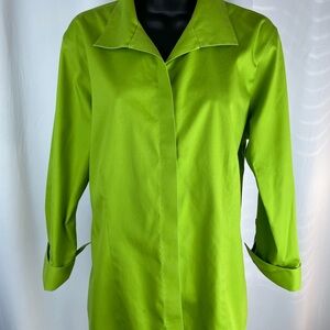 Chico’s Green Hidden Button Down Shirt 3/4 Cuffed Sleeve Sz 2